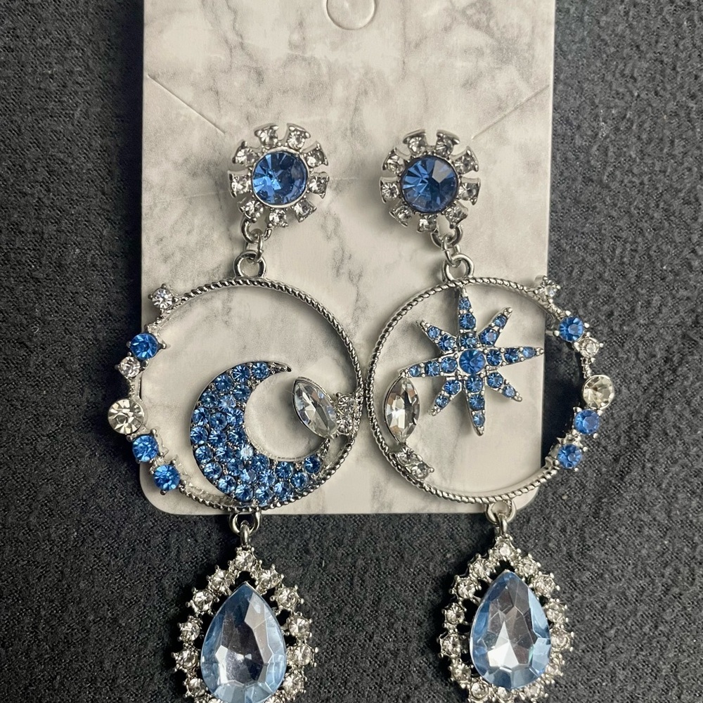 Moon and star drop earrings, dangle earrings